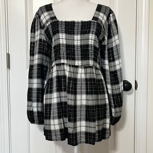 Ava James Black White Plaid Ruched Side Empire Cut Top Y2K Aesthetic Grunge Punk
